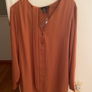 Brand new burnt orange button up with tie for waist